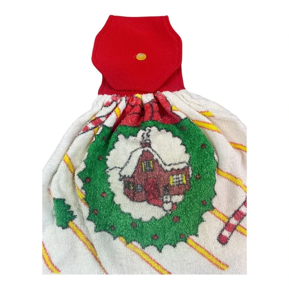 2 VTG Christmas Towels Guest Fingertip Hand Hanging Cottage Duck 80s 90s Kitschy